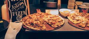 Two pizzas on a table